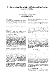 On Computational Complexity of Multiclass Classification Approach ECOC