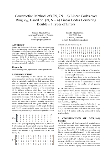 Construction Method of (2N, 2N – 6) Linear Codes over Ring Zm , Based on (N, N – 4) Linear Codes Correcting Double ±1 Types of Errors