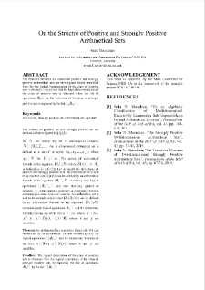 On the Structre of Positive and Strongly PositiveArithmetical Sets