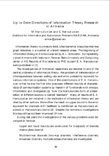 Up to Date Directions of Information Theory Researchin Armenia