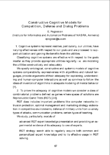 Constructive Cognitive Models forCompetition, Defense and Dialog Problems