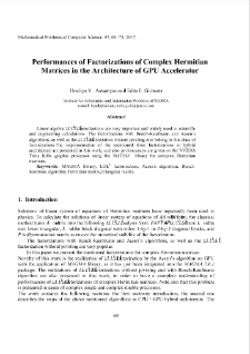 Performances of Factorizations of Complex HermitianMatrices in the Architecture of GPU Accelerator