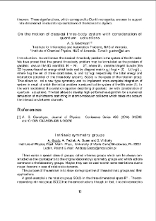 On the motion of classical three-body system with consideration ofquantum fluctuations