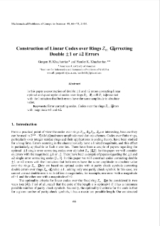 Construction of Linear Codes over Rings Zm Correcting Double ±1 or ±2 Errors
