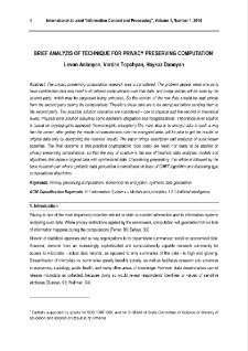 Brief analyzis of technique for privacy preserving computation