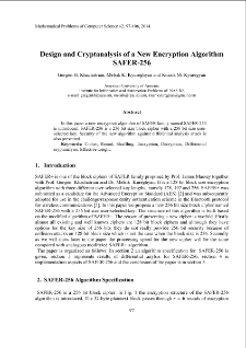 Design and Cryptanalysis of a New Encryption Algorithm SAFER-256