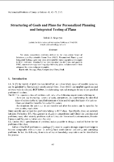 Structuring of Goals and Plans for Personalized Planning and Integrated Testing of Plans