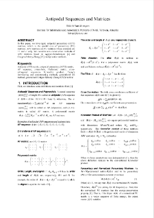 Antipodal Sequences and Matrices