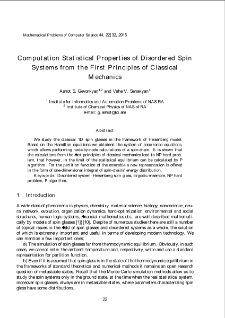 Computation Statistical Properties of Disordered SpinSystems from the First Principles of ClassicalMechanics