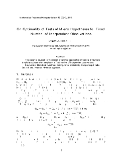 On Optimality of Tests of M-ary H ypotheses for FixedN umber of Independent Observations