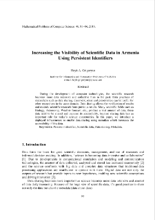 Increasing the Visibility of Scientific Data in Armenia Using Persistent Identifiers