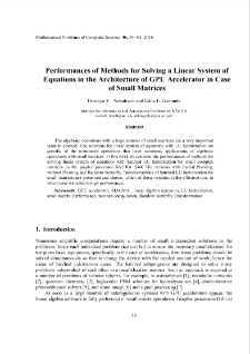 Performances of Methods for Solving a Linear System ofEquations in the Architecture of GPU Accelerator in Caseof Small Matrices