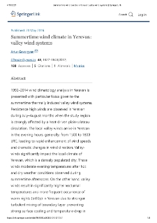 Summertime wind climate in Yerevan: valley wind systems