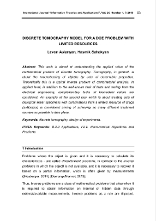 DISCRETE TOMOGRAPHY MODEL FOR A DOE PROBLEM WITHLIMITED RESOURCES