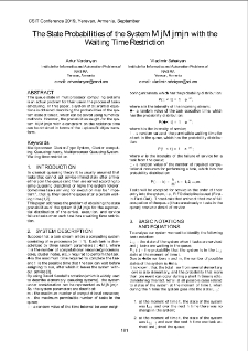 The State Probabilities of the System M|M|m|n with theWaiting Time Restriction